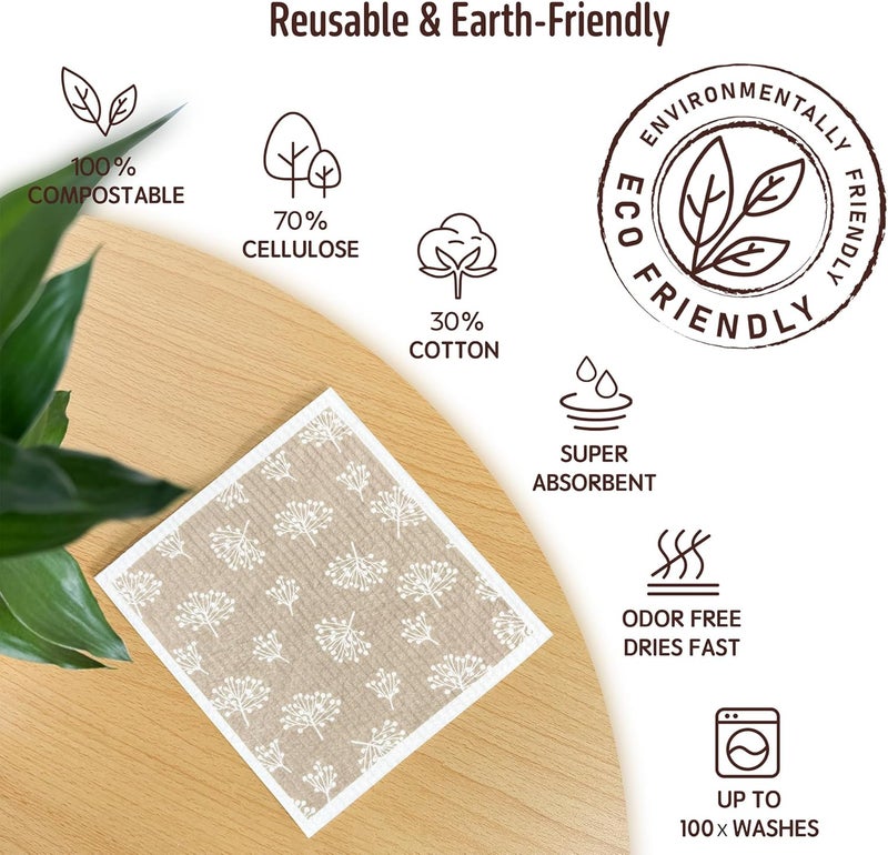 Augine Swedish Dishcloths for Kitchen, 5 Pack Reusable Paper Towels Washable, Super Absorbent Swedish Dish Cloths, Non-Scratch, Biodegradable - Image 3